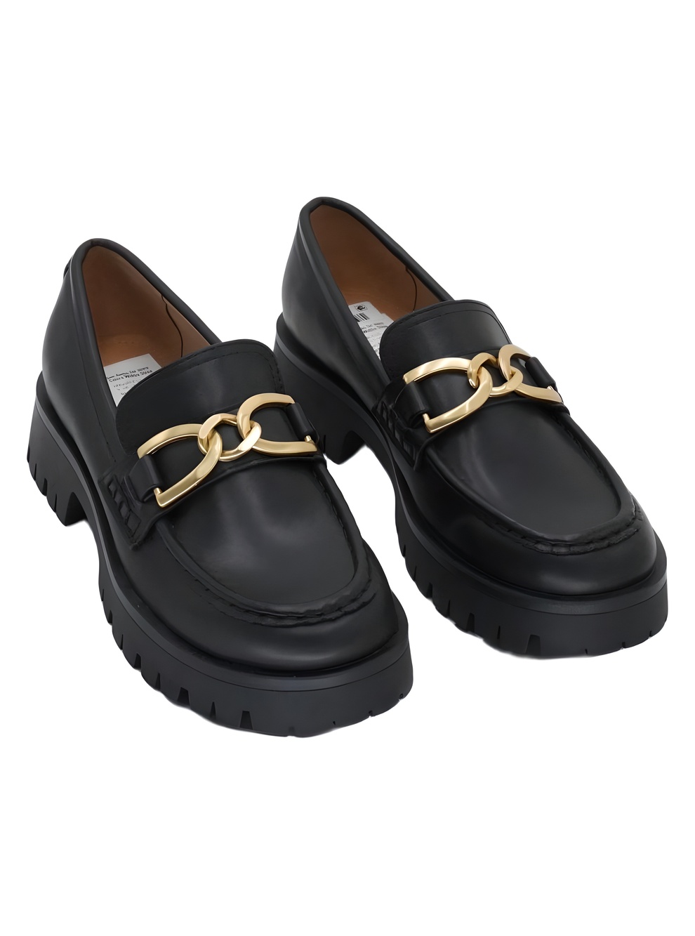 Nine West Gables Chain Black Lug Sole Chunky Loafers Size 6M